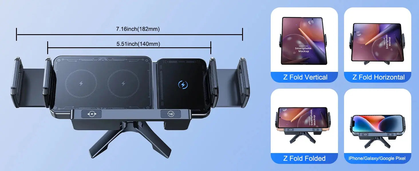 Hipacool Wireless Charger 15W Fold Screen Phone Stand Fast Charging Car Air Vent Phone Holder for Samsung Fold 7 6 iPhone 17 16 - Magic Remotes