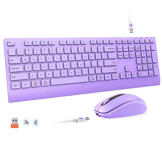 Dual-mode 2.4G Wireless Keyboard Mouse Combo Mute Rechargeable Keyboard Mouse Set With Multi-Function Keys for Windows PC Gamer Magic Remotes