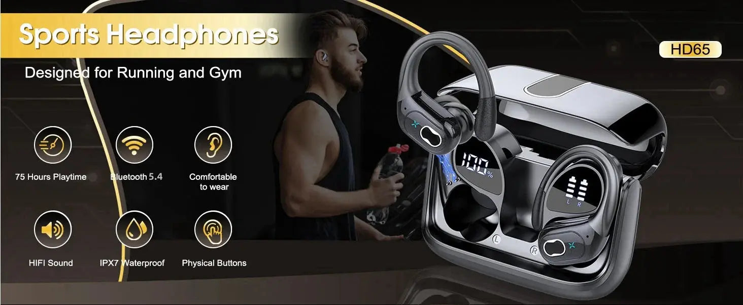 TWS Sports Earbuds Bluetooth 5.4 HIFI Bass Wireless Headphones LED Touch Hands-free Earphone Noise Cancelling Waterproof Headset Magic Remotes