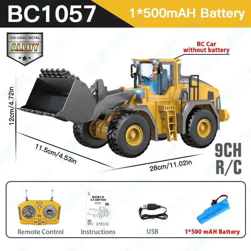 ZWN 2.4G Remote Control Excavator Dump Truck RC Model Car Toy Professional Alloy Plastic Simulation Construction Vehicle for Kid Magic Remotes