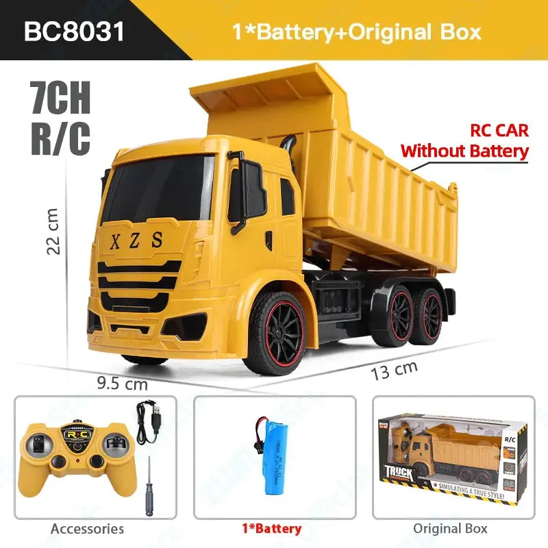 ZWN 2.4G Remote Control Excavator Dump Truck RC Model Car Toy Professional Alloy Plastic Simulation Construction Vehicle for Kid Magic Remotes