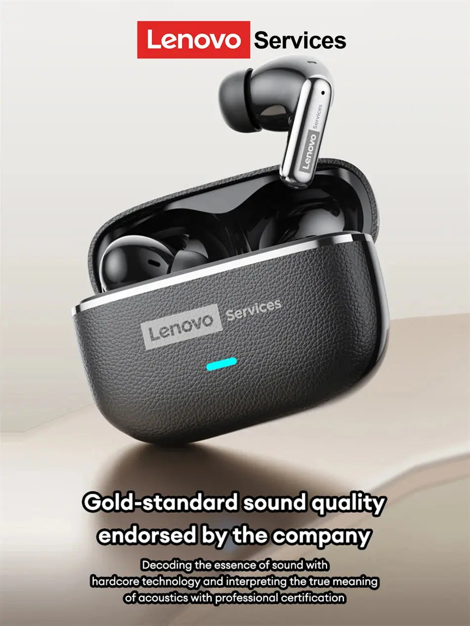 Lenovo LE208 TWS Bluetooth 6.0 Wireless Leather Earphones Stereo ENC Noise Cancelling Headphone 38ms Low Latency Gaming Headset Magic Remotes