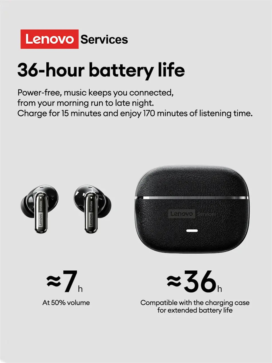 Lenovo LE208 TWS Bluetooth 6.0 Wireless Leather Earphones Stereo ENC Noise Cancelling Headphone 38ms Low Latency Gaming Headset Magic Remotes