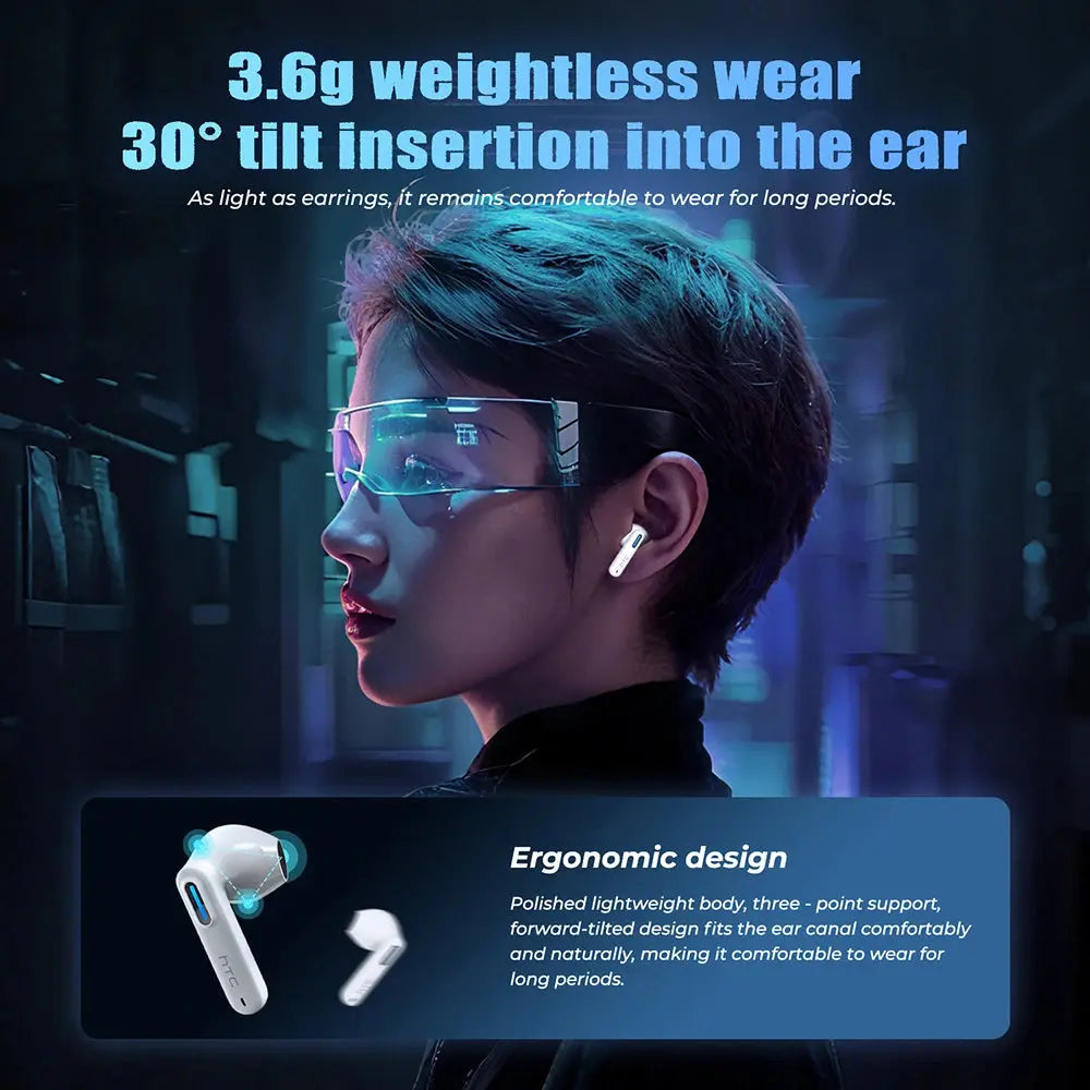 2026 Language Translator Earbuds HTC NE49 TWS Low Latency Gaming Earphones Bluetooth HiFi Stereo Sound HD Call With Mic Magic Remotes