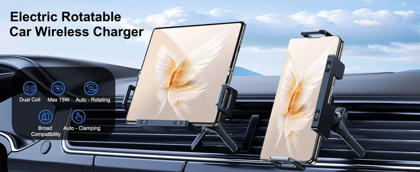 Hipacool Wireless Charger 15W Fold Screen Phone Stand Fast Charging Car Air Vent Phone Holder for Samsung Fold 7 6 iPhone 17 16 - Magic Remotes