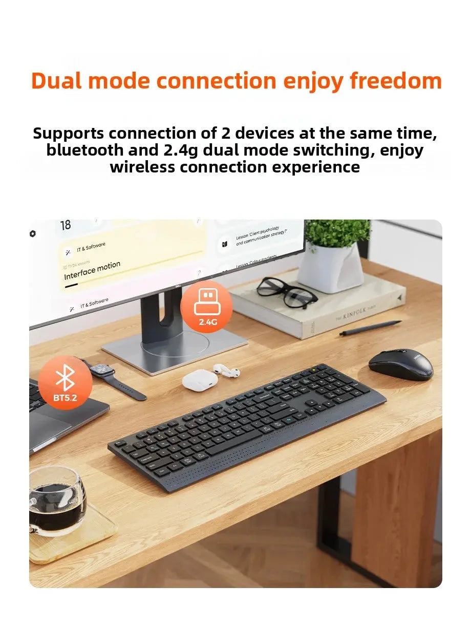 Dual-mode 2.4G Wireless Keyboard Mouse Combo Mute Rechargeable Keyboard Mouse Set With Multi-Function Keys for Windows PC Gamer Magic Remotes