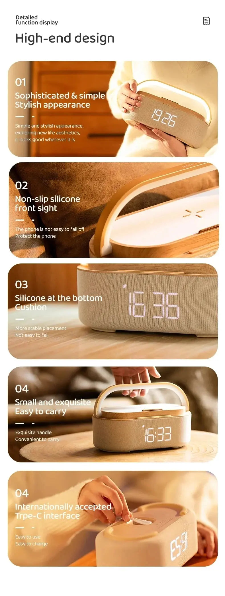 Portable Bluetooth Speaker Wireless Charging FM Radio Alarm Clock Sound Box Music Caixa De Som Charger Lamp Night Light Bocina Magic Remotes