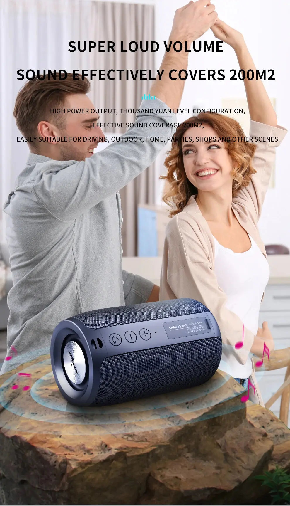 Zealot-S32 Wireless Speaker Outdoor Portable Subwoofer Speaker, Waterproof IPX 6, Dual Pairing,1800mAh Battery Magic Remotes