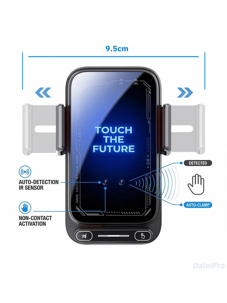 Smart Sensing Car Phone Holder 15W Qi Wireless Charging Motorized Rotation One-Touch Release & Clamping Rotatable Cable Port - Magic Remotes