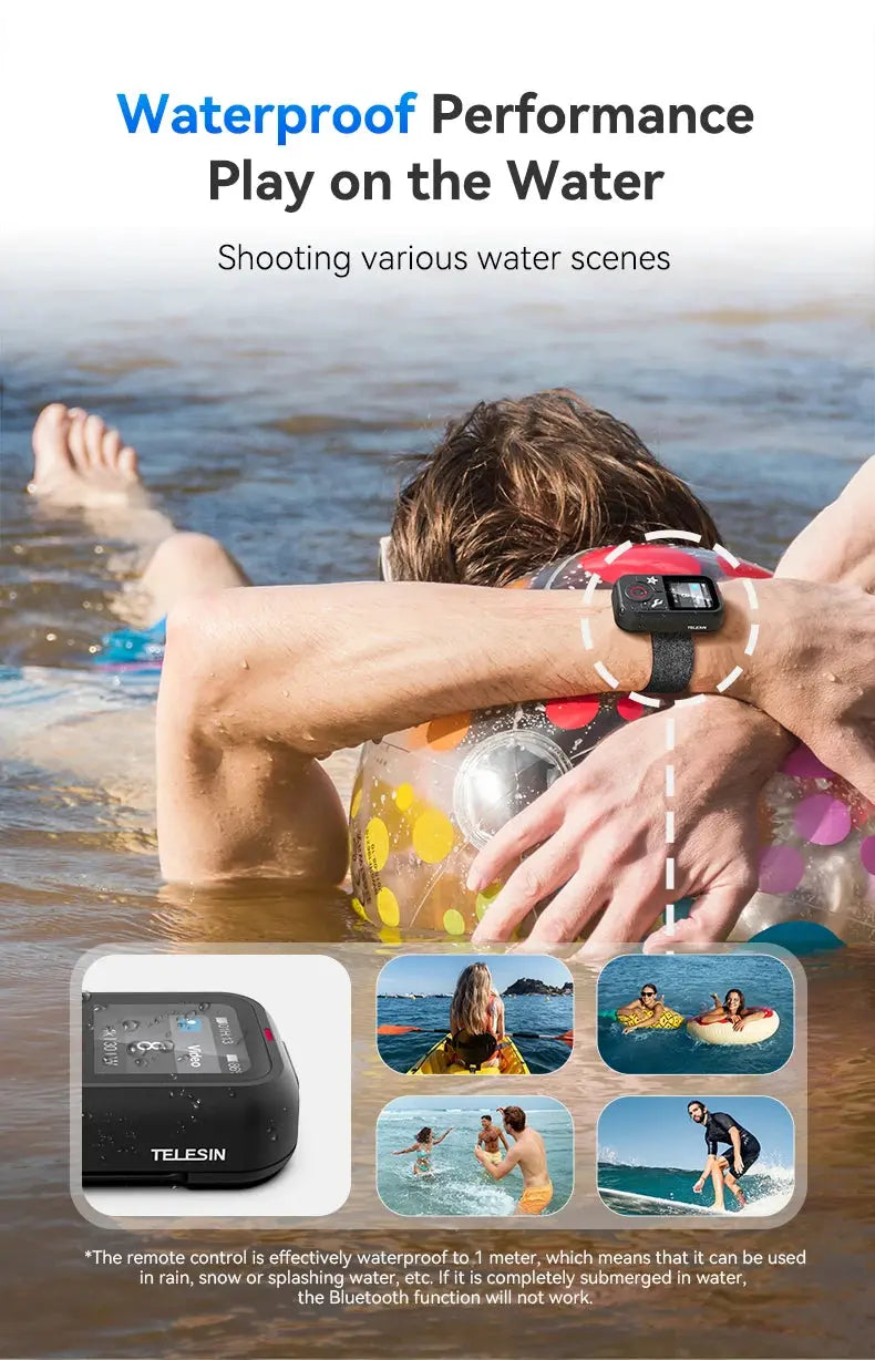 TELESIN Waterproof Bluetooth Remote Control for GoPro Hero13 12 11 10 9 8 Max With Wrist Strap for Action Camera Accessories - Magic Remotes