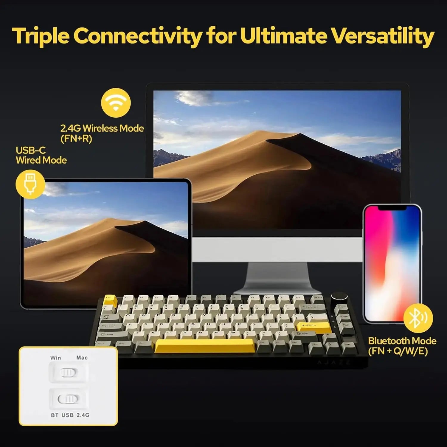 Ajazz AK820/AK820Pro Gaming Mechanical Keyboard Bluetooth 5.1/Wireless/C-Wired Customized Keyboard with Knob Hot Swapping Gasket - Magic Remotes