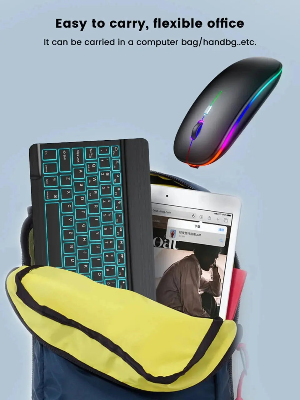 Mini Backlit RGB 10inch Bluetooth Keyboard Wireless mouse Rechargeable for Spanish Russian Hebrew Korean French Arabic Portugal - Magic Remotes