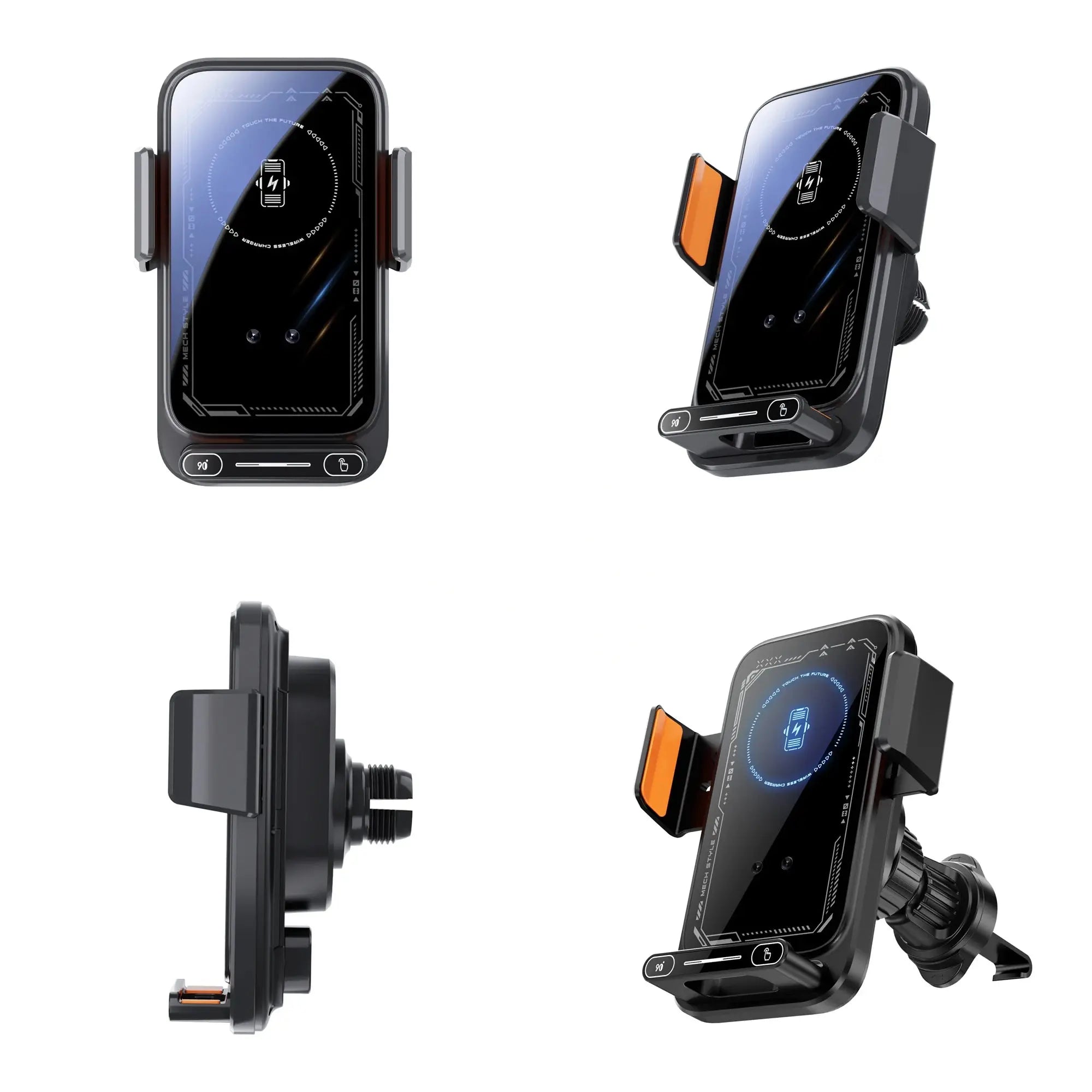 Smart Sensing Car Phone Holder 15W Qi Wireless Charging Motorized Rotation One-Touch Release & Clamping Rotatable Cable Port - Magic Remotes