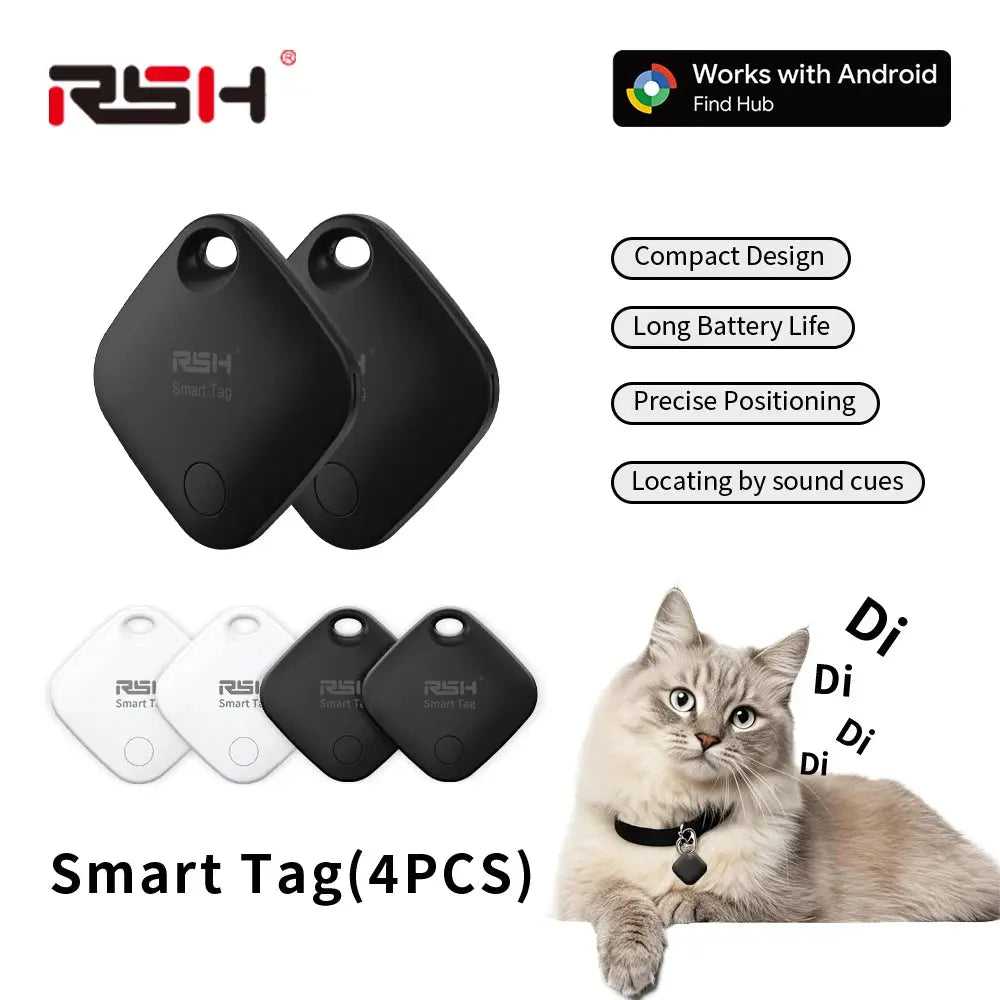 RSH 4PCS Android GPS Trackers Support Xiaomi Overseas Pixel Tecno Samsung Smart Tag Work with Google's Find Hub Finder Locators - Magic Remotes