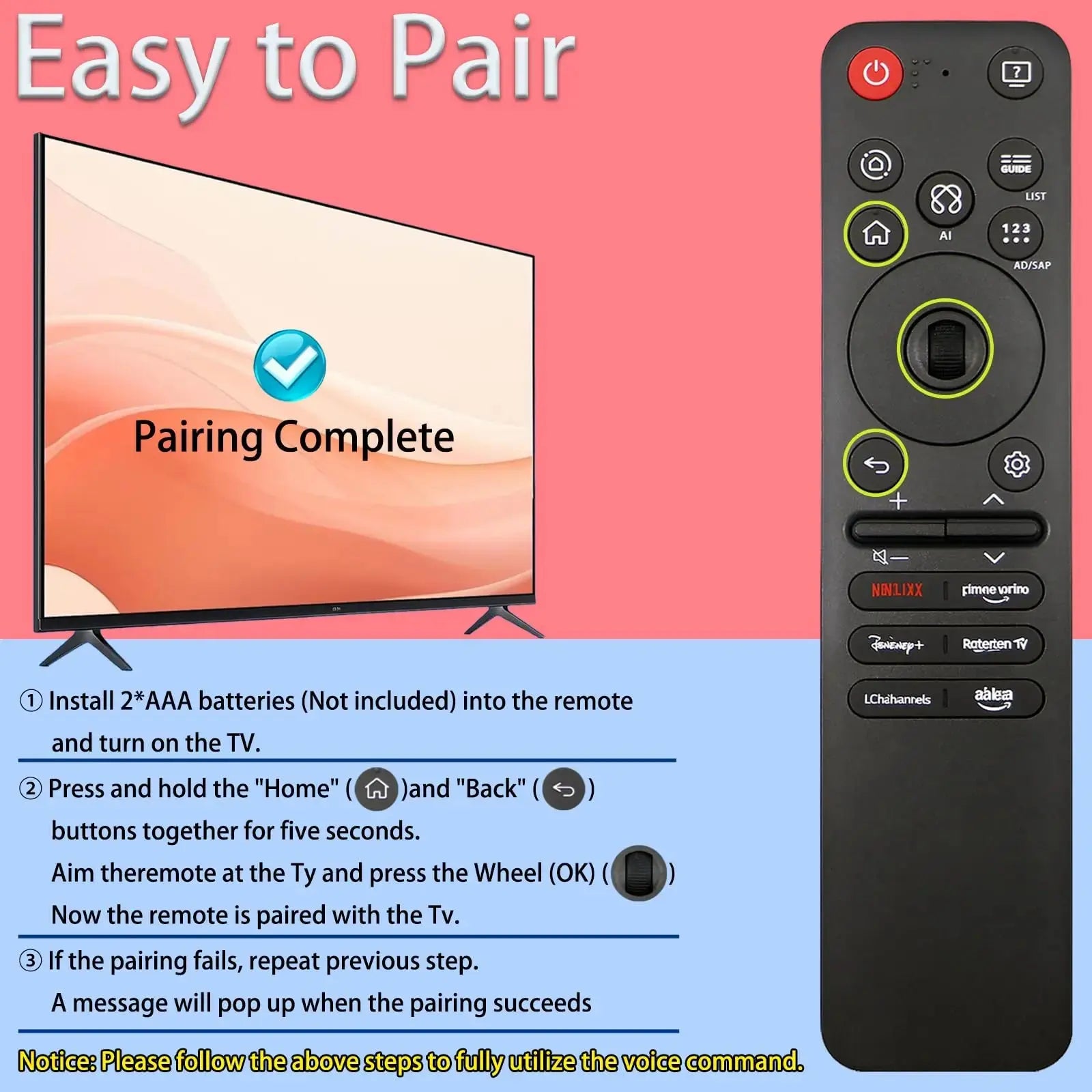 NEW MR25GA AKB76046603 Voice Magic Remote Control Includes Pointer Functions Compatible With GA/GC Series Controller Magic Remotes