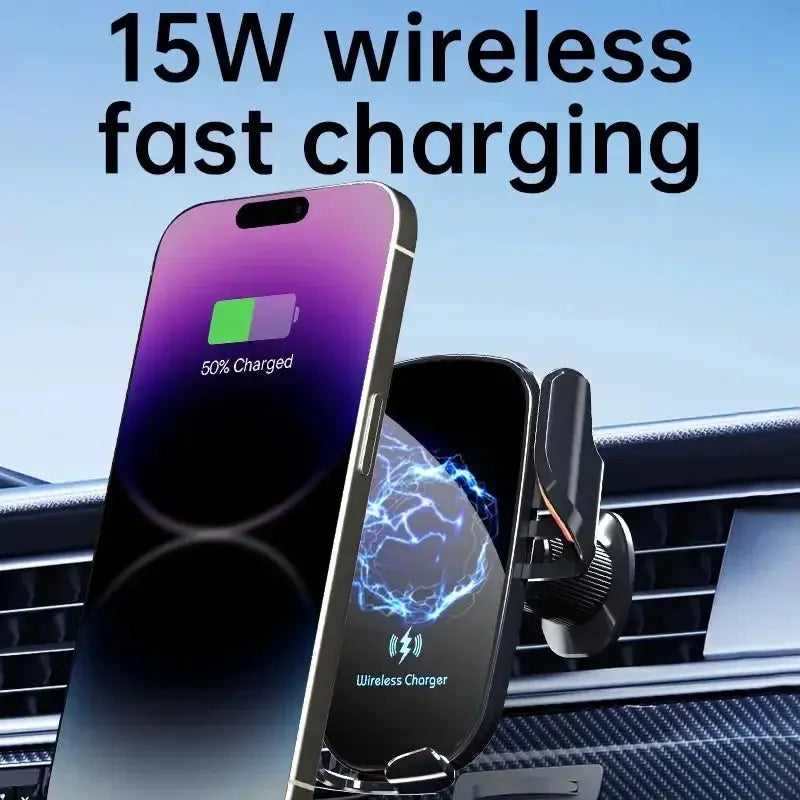 Wireless Car Charger, Fast Charging Manual Clamping Air Vent Car Phone Holder for Samsung Android Phones and iPhone 16 15 14 13 - Magic Remotes