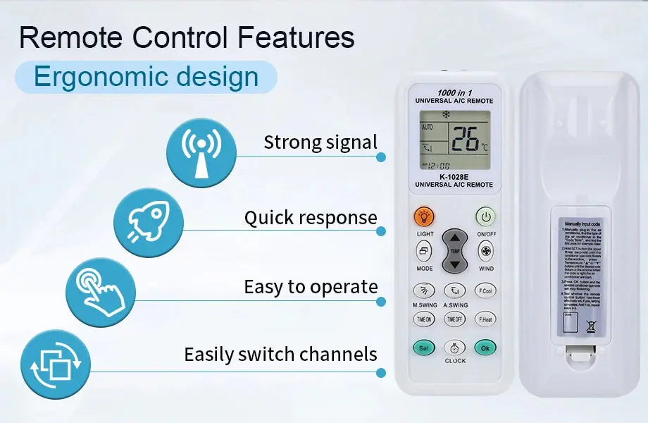 Universal Air Conditioner Remote Control Lcd A/C Conditioning Controller 1000 in 1 for Mitsubishi Toshiba Hitachi Fujitsu Daewoo - Magic Remotes