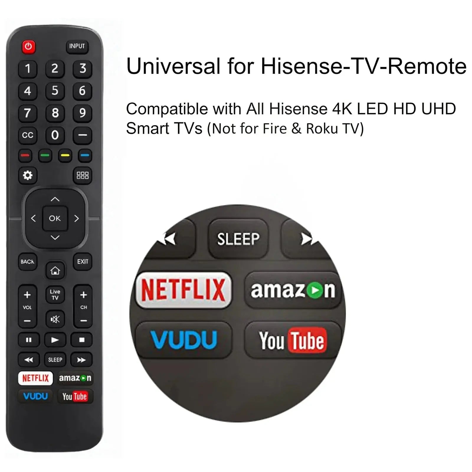 Universal Remote for All Hisense TV Remote Compatible with All Hisense 4K LED HD UHD Smart TVs - Not for fire & roku TV Magic Remotes