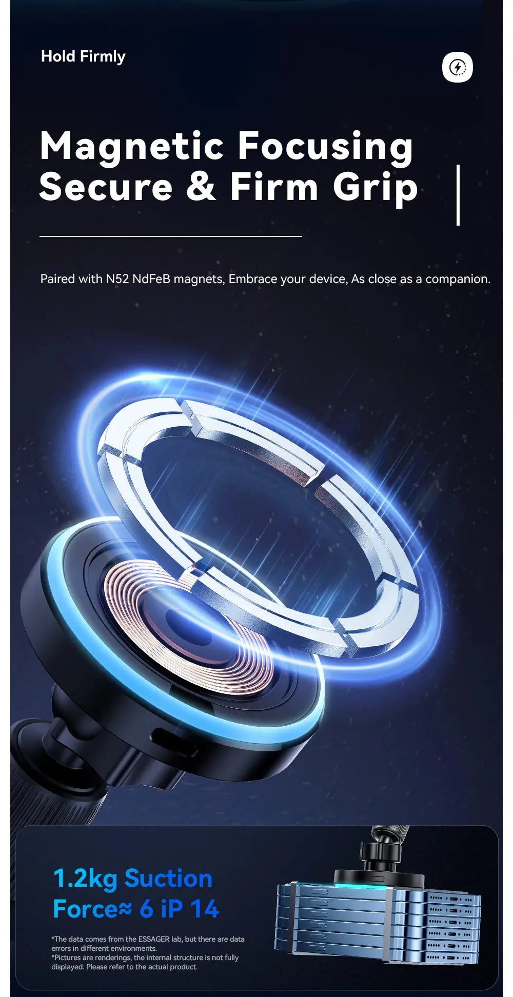 Essager 15W Magnetic Wireless Car Phone Holder Adjustable 360 degrees Car Charger For iPhone15 14 13 Pro Samsung Universal Phone - Magic Remotes