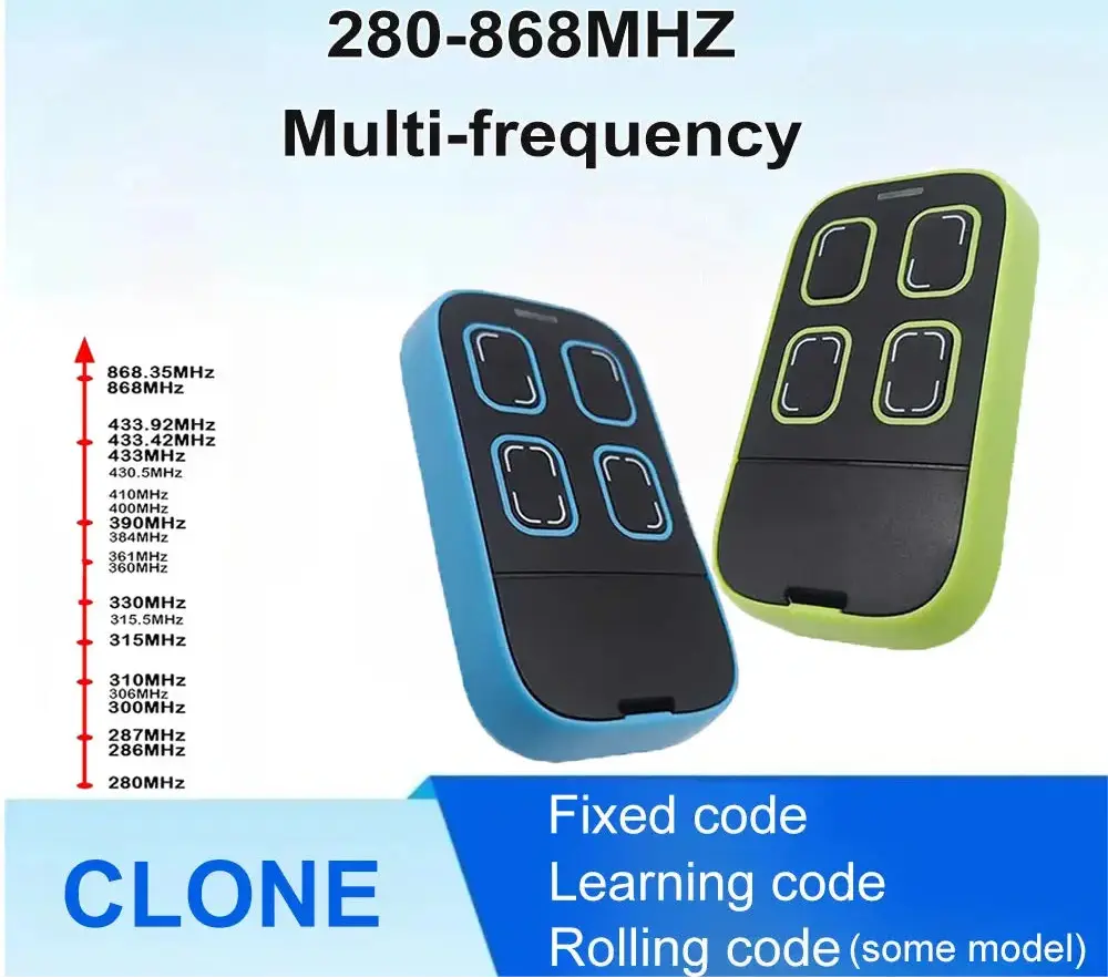 Universal Multi-frequency Garage Door Remote Controle 280-868MHz 433MHz 315MHz 390MHz Compatible with Gates Duplicators Copiers Magic Remotes