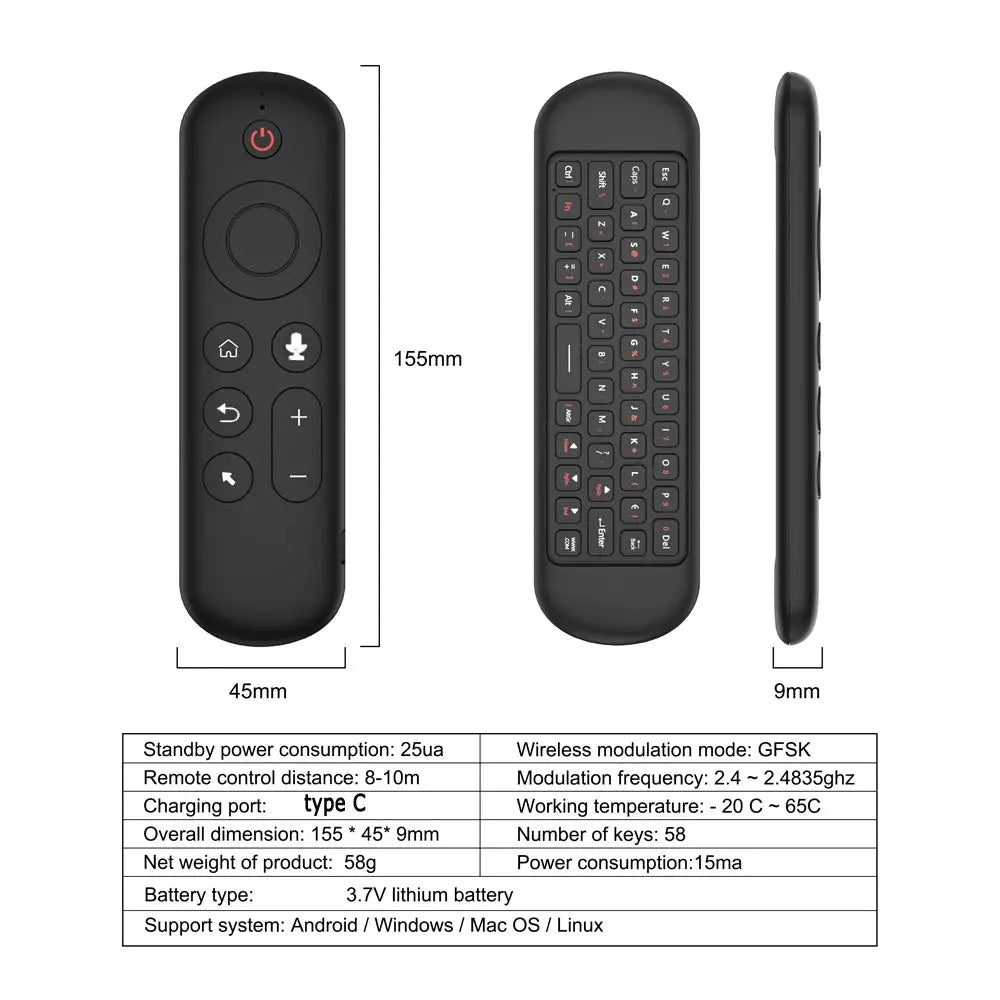 Remote Control Air Mouse Voice Gyroscope 7 Color Backlit Mini Keyboard Dual Mode 2.4G BT5.2 Wireless For Android Smart TV Box PC - Magic Remotes