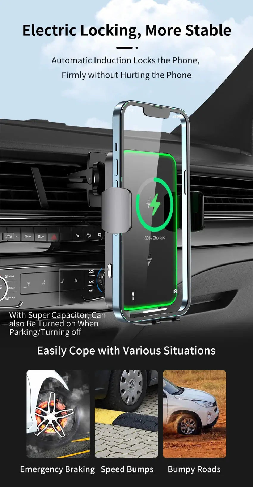 Wireless Car Charger Dual Coil Car Phone Holder Stand for Samsung Galaxy Z Flip 5 4 3 S22 S21 iPhone 14 13 Fast Charging Station - Magic Remotes