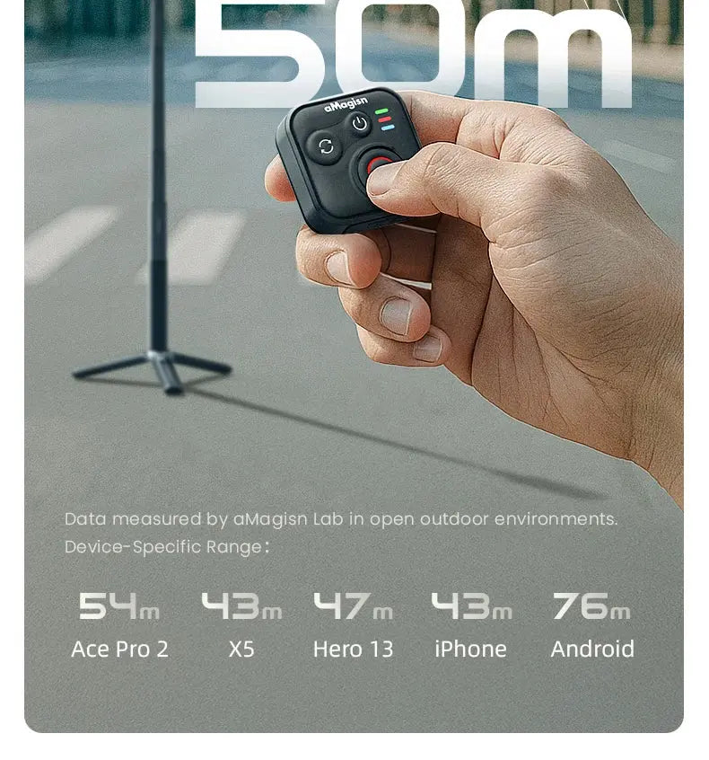 aMagisn 50M Bluetooth Remote Control for Insta360 X5 / X4 Air / Ace Pro 2 Gopro Hero 13 12 Camera iOS Android Shutter Controller - Magic Remotes