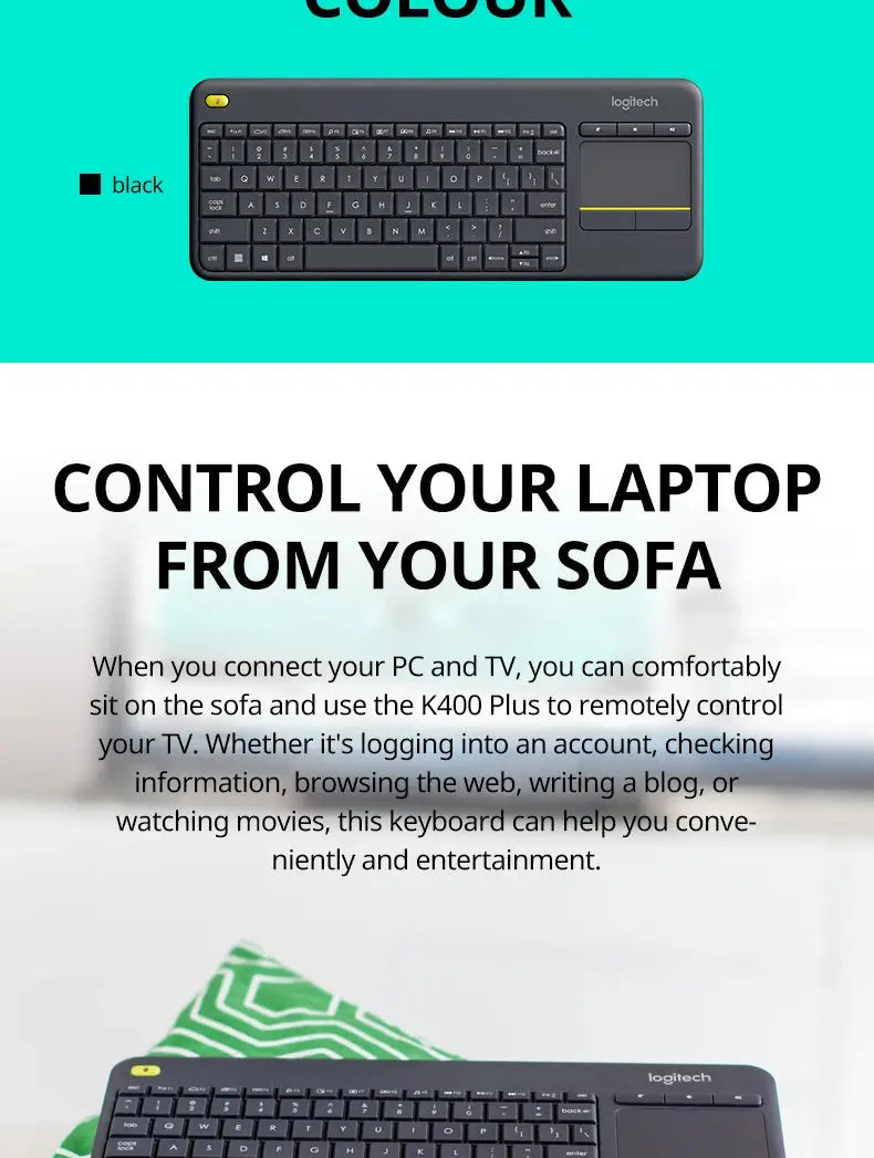 Logitech K400 Plus Wireless Keyboard Touchpad TV Compatible Long Battery Life for Windows Android TV - Magic Remotes