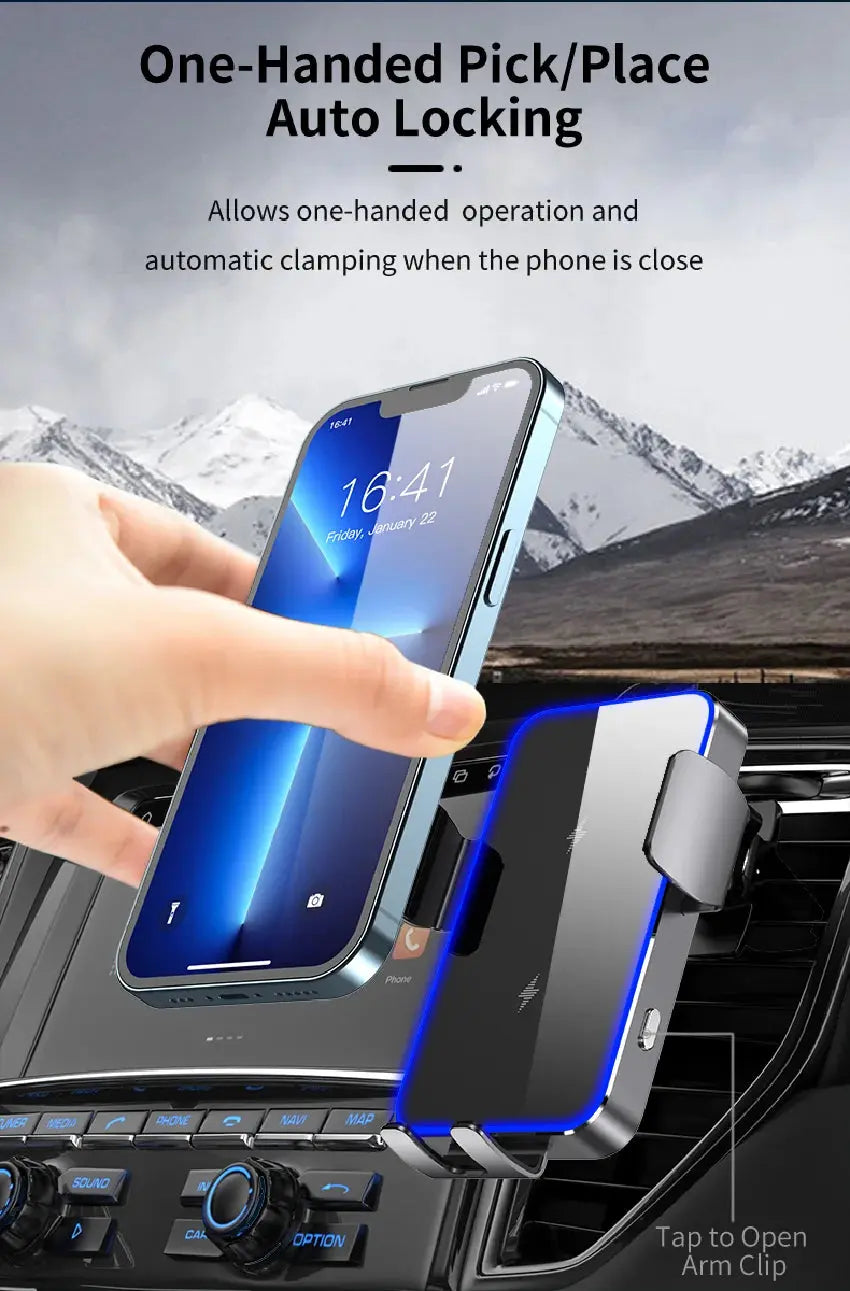 Wireless Car Charger Dual Coil Car Phone Holder Stand for Samsung Galaxy Z Flip 5 4 3 S22 S21 iPhone 14 13 Fast Charging Station - Magic Remotes