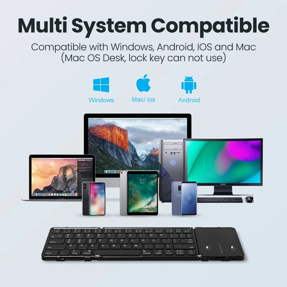 Folding Bluetooth Keyboard with Touchpad Wireless Foldable Keyboard with PU Leather for iOS Android Windows,Support 3 Devices - Magic Remotes