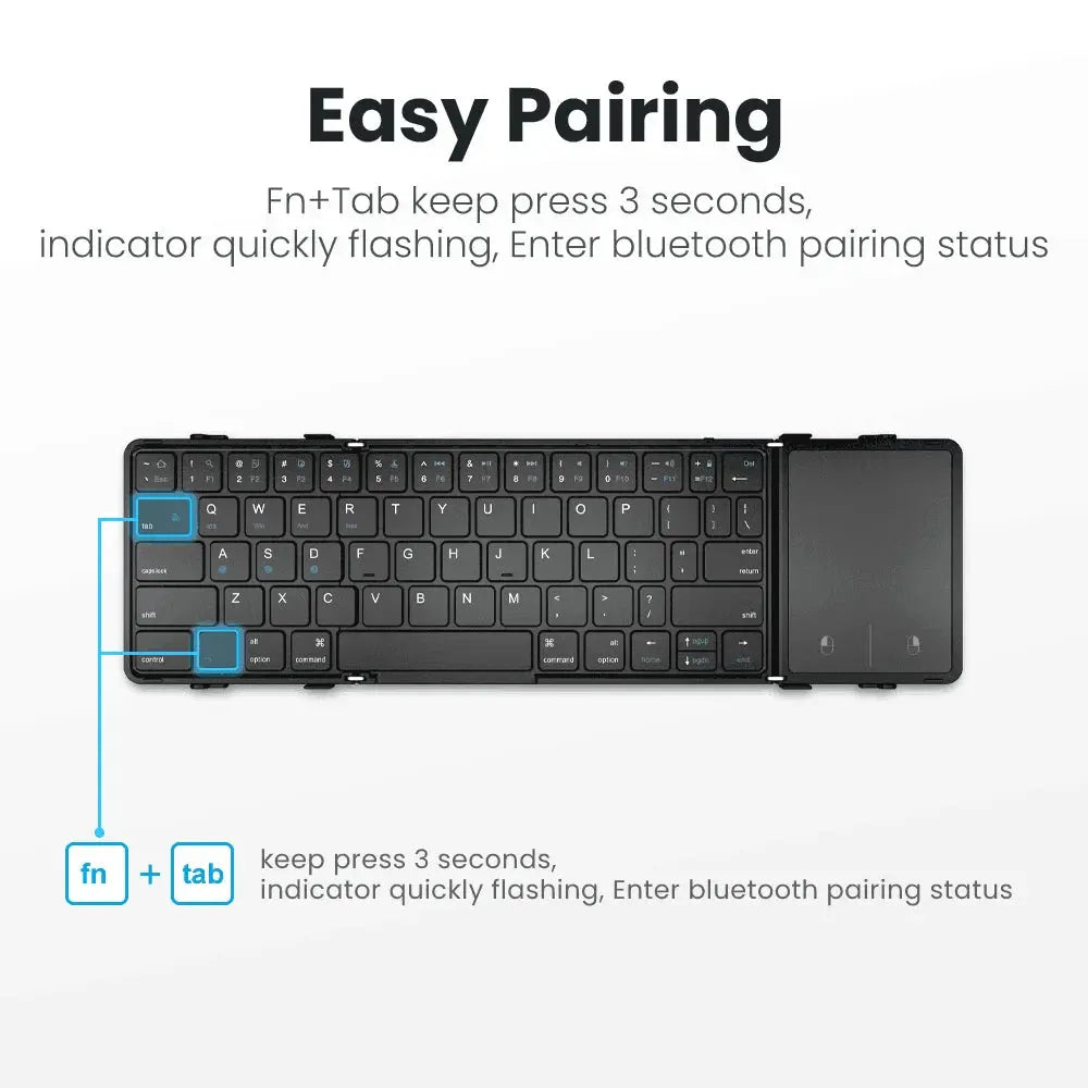 Folding Bluetooth Keyboard with Touchpad Wireless Foldable Keyboard with PU Leather for iOS Android Windows,Support 3 Devices - Magic Remotes
