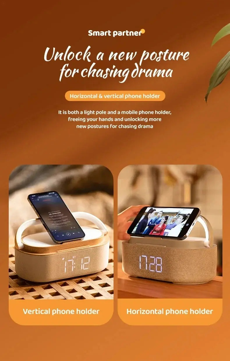 Portable Bluetooth Speaker Wireless Charging FM Radio Alarm Clock Sound Box Music Caixa De Som Charger Lamp Night Light Bocina Magic Remotes