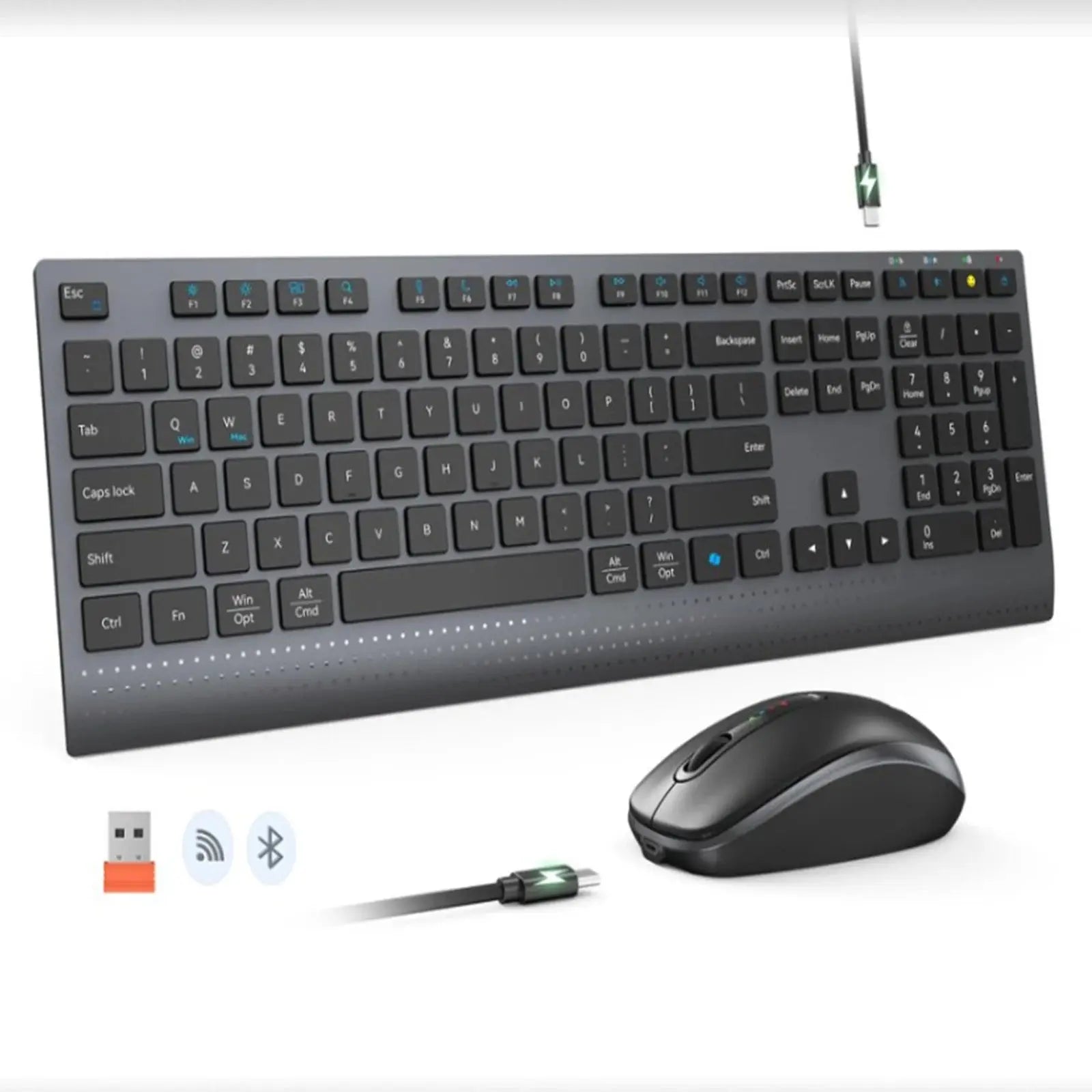Dual-mode 2.4G Wireless Keyboard Mouse Combo Mute Rechargeable Keyboard Mouse Set With Multi-Function Keys for Windows PC Gamer Magic Remotes