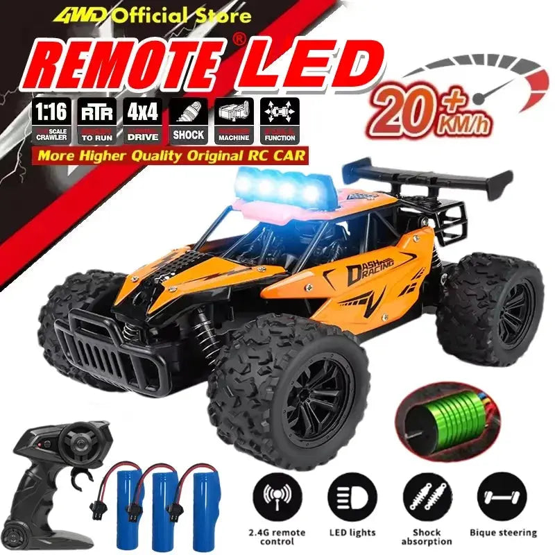 Remote Control Car RC Drift Racing 1:16 Vehicle Off Road Alloy 2.4G Radio High-Speed Trucks With LED Light Climbing Gift Kid Toy - Magic Remotes
