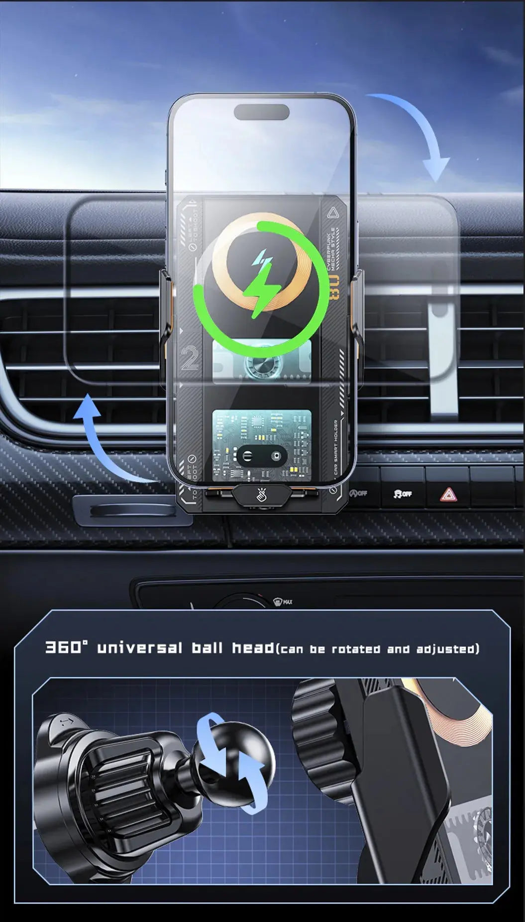 Car Smart Sensing Automatic Clamping Mounts For Samsung iPhone Xiaomi Phone Holder Wireless Charger Mounts 15W/66W Fast Charging - Magic Remotes