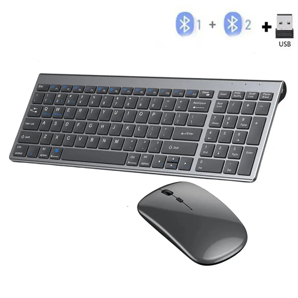 Gray Bluetooth 5.0 & 2.4G Wireless Keyboard Mouse Combo Rechargeable Full Size Wireless Keyboard for Notebook Laptop - Magic Remotes