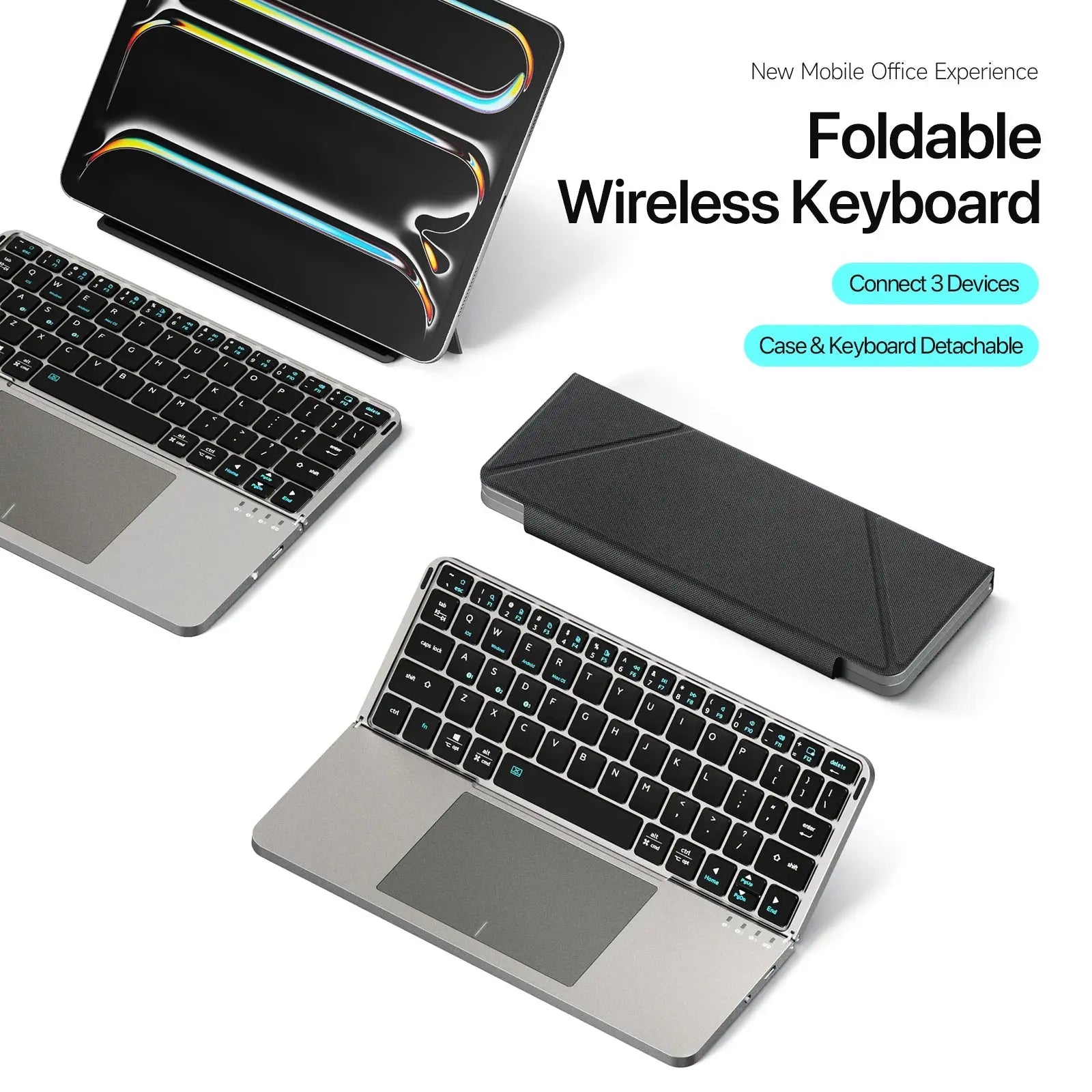 New Multifunctional Model Foldable Bluetooth 5.0 Keyboard with Touchpad & Phone Holder For Phones Tablets PC - Magic Remotes