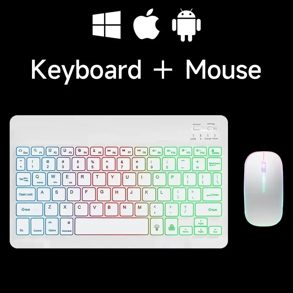 Mini Backlit RGB 10inch Bluetooth Keyboard Wireless mouse Rechargeable for Spanish Russian Hebrew Korean French Arabic Portugal - Magic Remotes