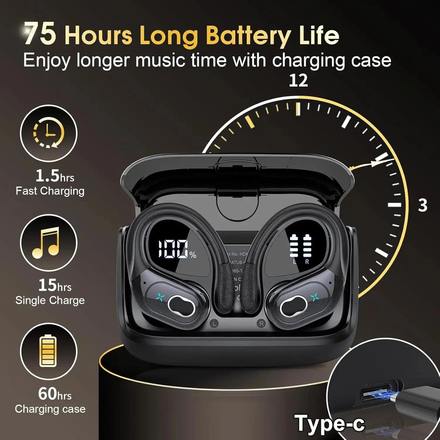 TWS Sports Earbuds Bluetooth 5.4 HIFI Bass Wireless Headphones LED Touch Hands-free Earphone Noise Cancelling Waterproof Headset Magic Remotes