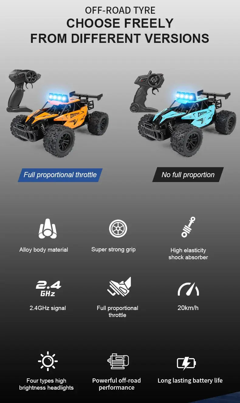 Remote Control Car RC Drift Racing 1:16 Vehicle Off Road Alloy 2.4G Radio High-Speed Trucks With LED Light Climbing Gift Kid Toy - Magic Remotes