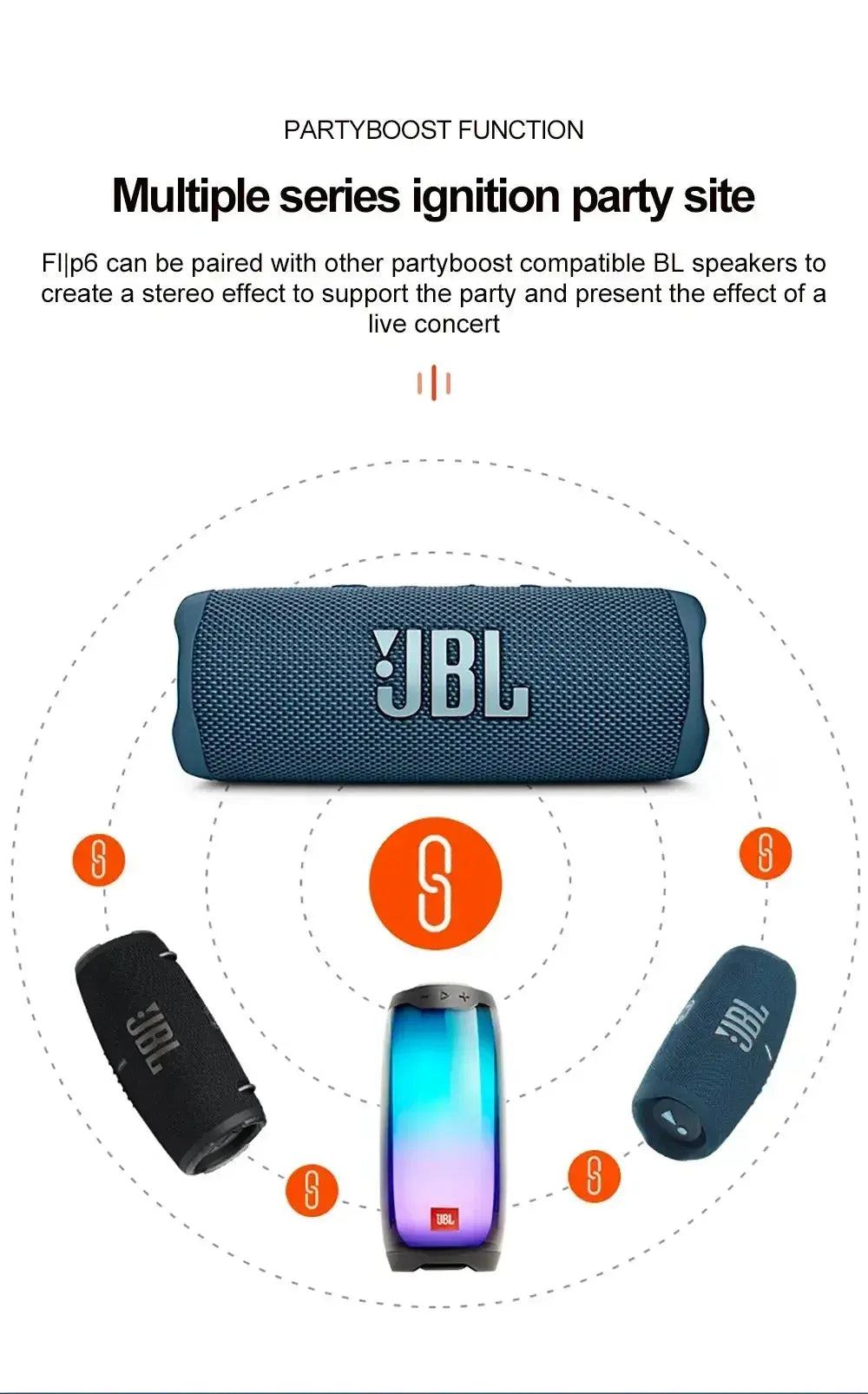 JBL Flip 6 Waterproof Portable Wireless Bluetooth Speaker IPX7 Outdoor Stereo Enhanced Bass Independent Tweeter for Music Magic Remotes