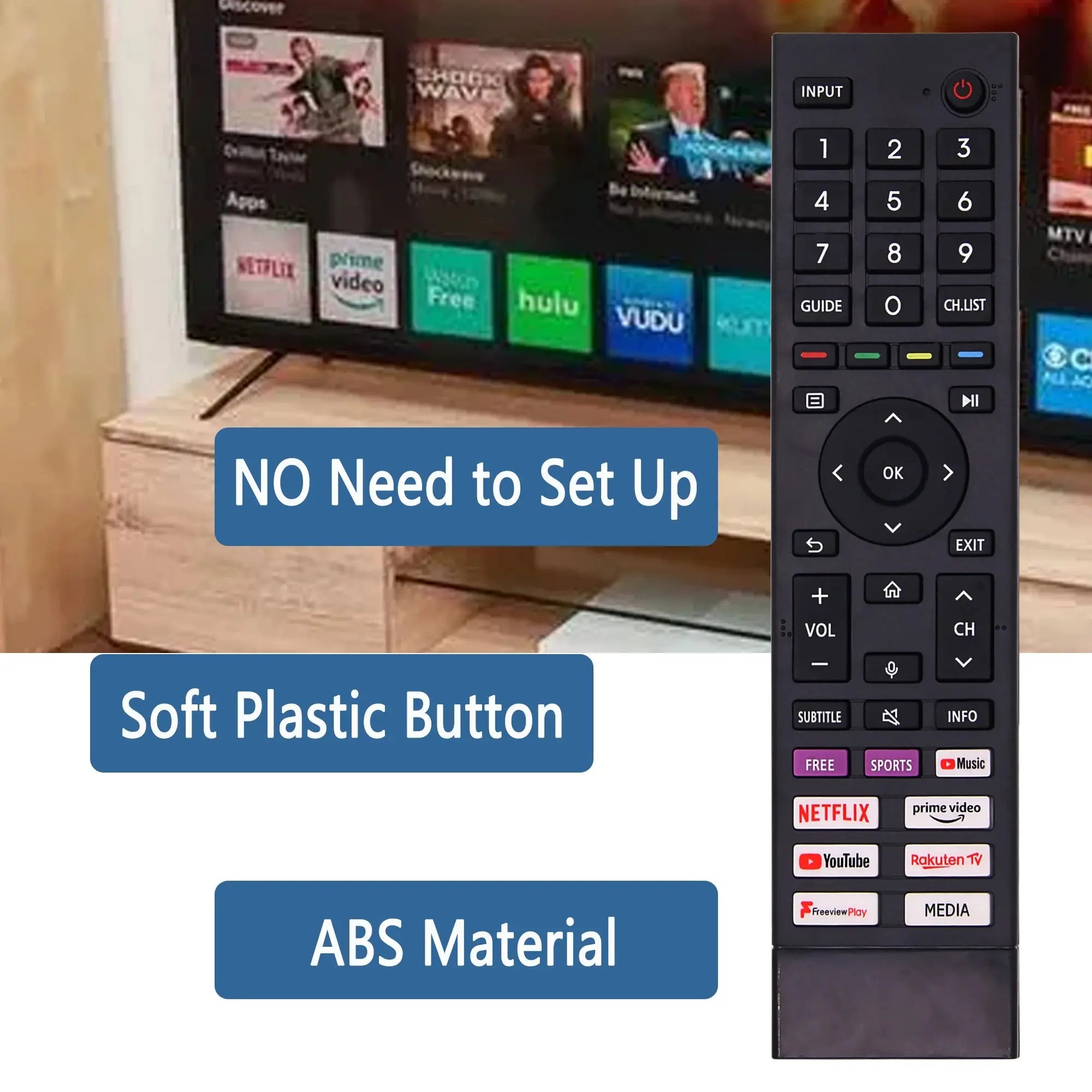 Replacement ERF3A80 Remote Control for Hisense 4K UHD TV - Infrared with Shortcut Buttons, No Setup Required - Magic Remotes