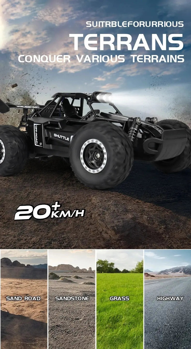 Remote Control Car RC Drift Racing 1:16 Vehicle Off Road Alloy 2.4G Radio High-Speed Trucks With LED Light Climbing Gift Kid Toy - Magic Remotes