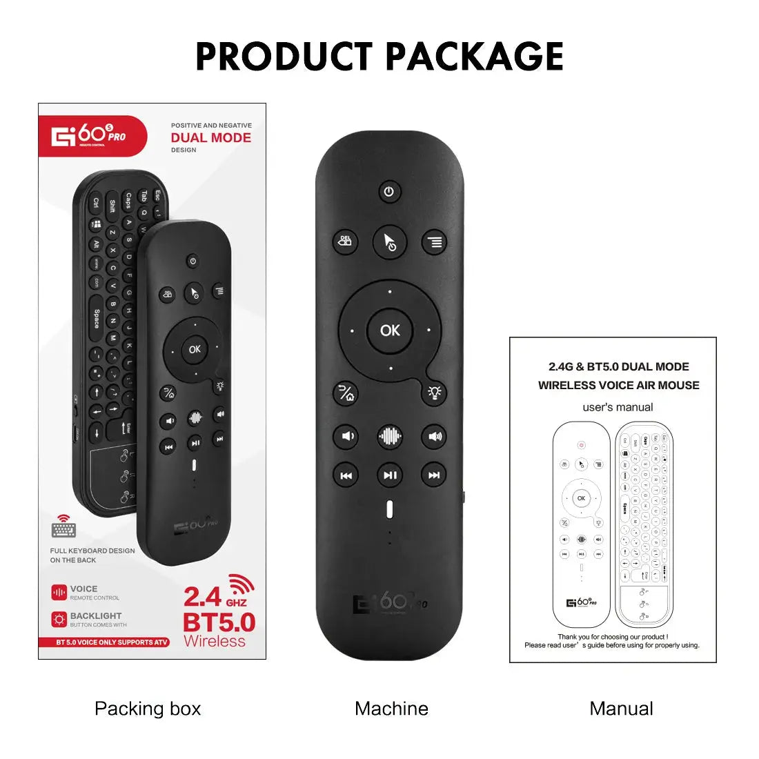 New G60S Pro BT Wireless Voice Remote Control 2.4G BT5.0 Dual Mode Air Mouse IR Learning With Backlit Light For Android TV Box Magic Remotes