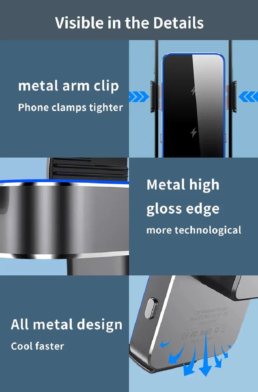 Wireless Car Charger Dual Coil Car Phone Holder Stand for Samsung Galaxy Z Flip 5 4 3 S22 S21 iPhone 14 13 Fast Charging Station - Magic Remotes