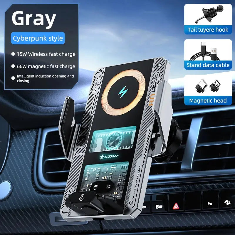 Car Smart Sensing Automatic Clamping Mounts For Samsung iPhone Xiaomi Phone Holder Wireless Charger Mounts 15W/66W Fast Charging - Magic Remotes