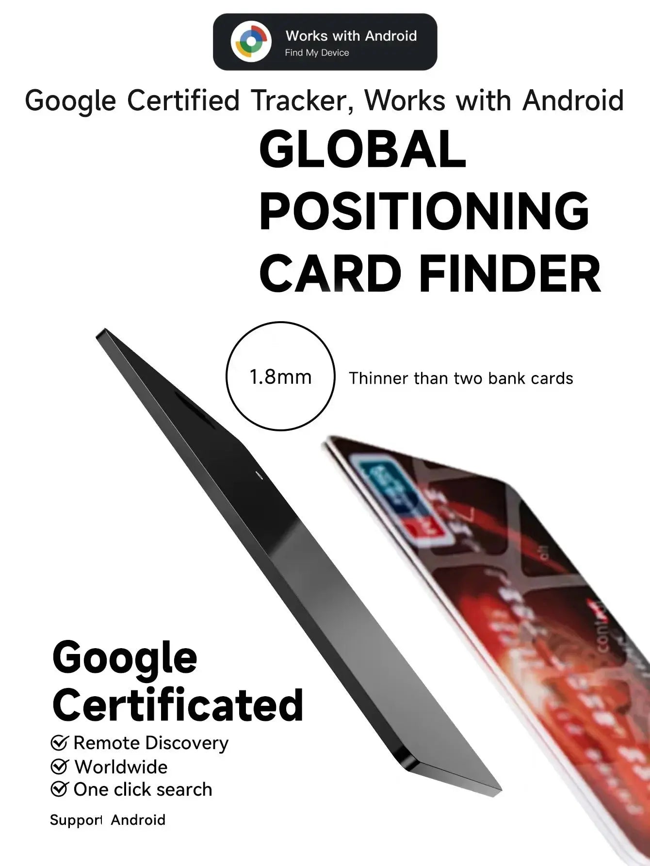 Android tracker card global positioner card locator ultra thin wallet tracker works with google find my device google's find hub - Magic Remotes