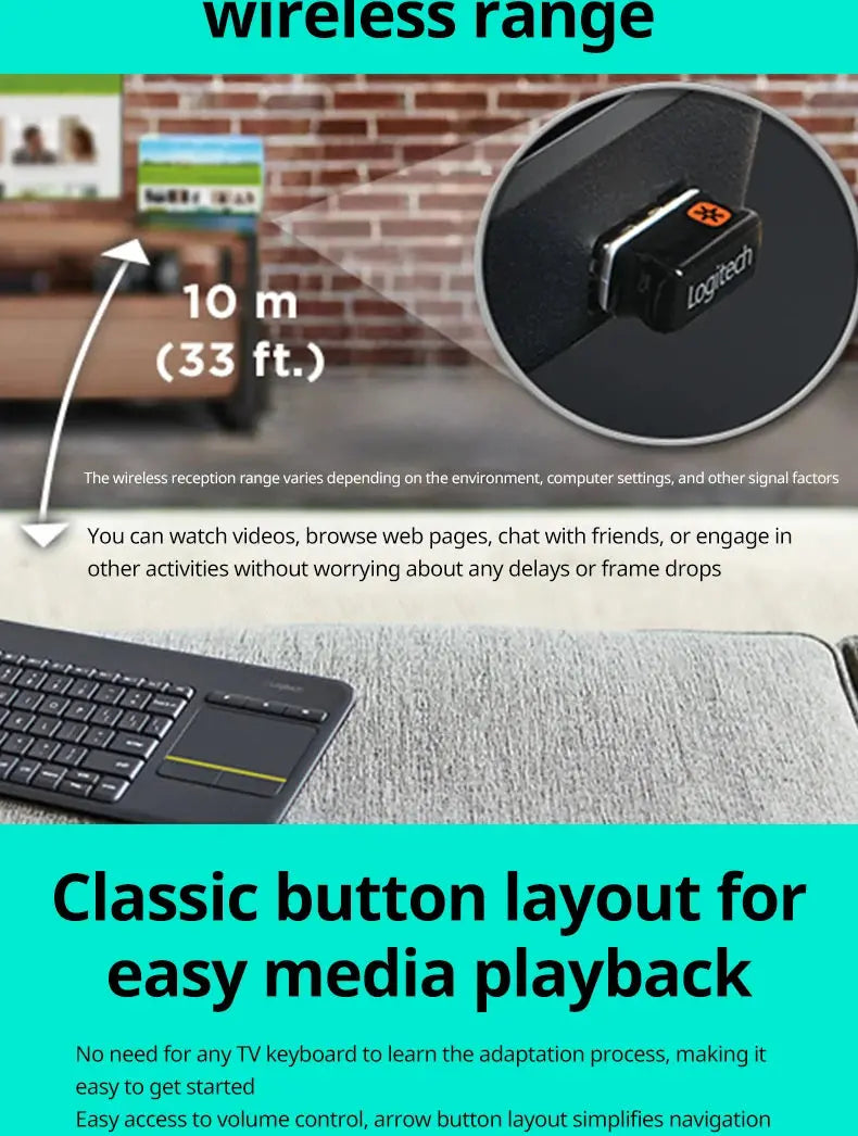 Logitech K400 Plus Wireless Keyboard Touchpad TV Compatible Long Battery Life for Windows Android TV - Magic Remotes