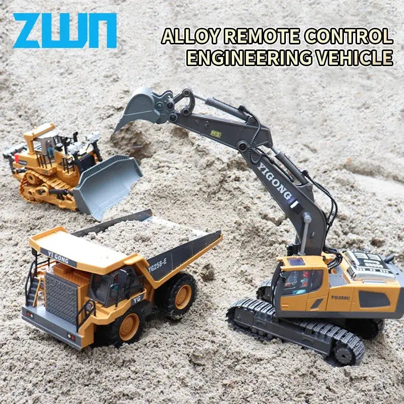 ZWN 2.4G Remote Control Excavator Dump Truck RC Model Car Toy Professional Alloy Plastic Simulation Construction Vehicle for Kid Magic Remotes