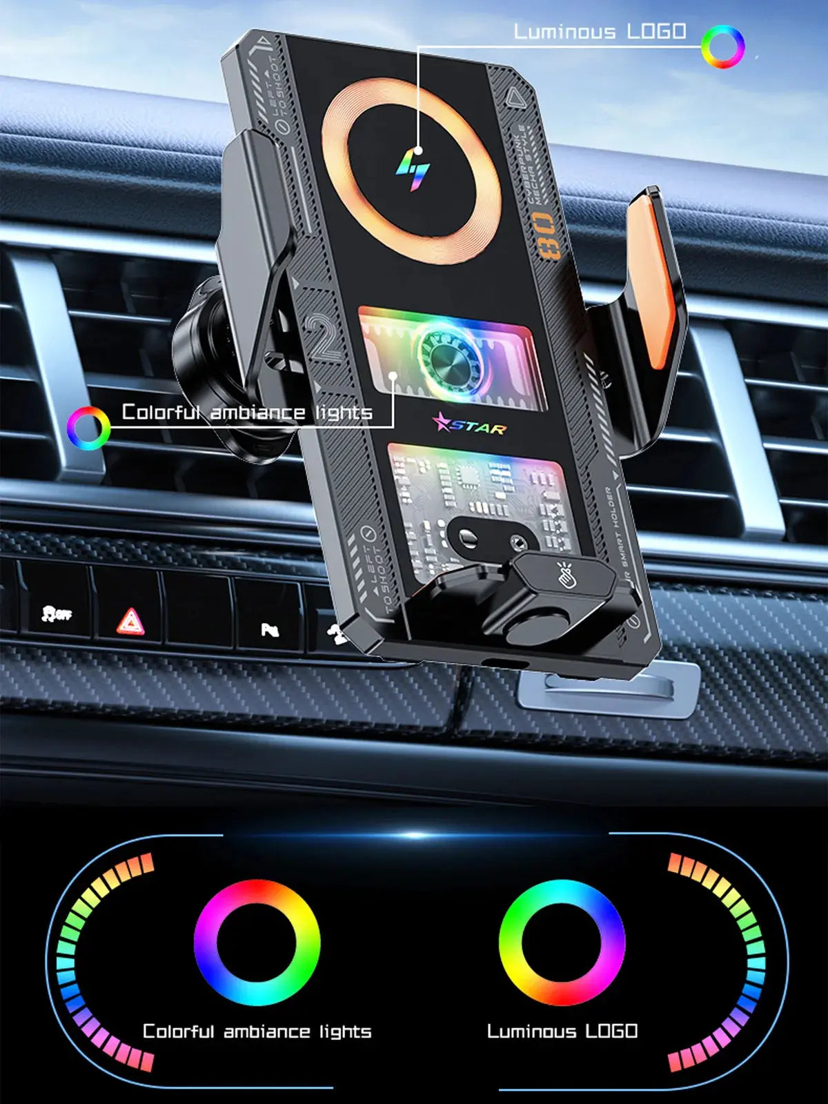 Car Smart Sensing Automatic Clamping Mounts For Samsung iPhone Xiaomi Phone Holder Wireless Charger Mounts 15W/66W Fast Charging - Magic Remotes